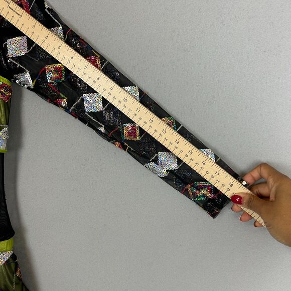 Mara Dancewear Medium Green Sequin Mesh Long Sleeve Alternative Leotard Shorts - Picture 3 of 12